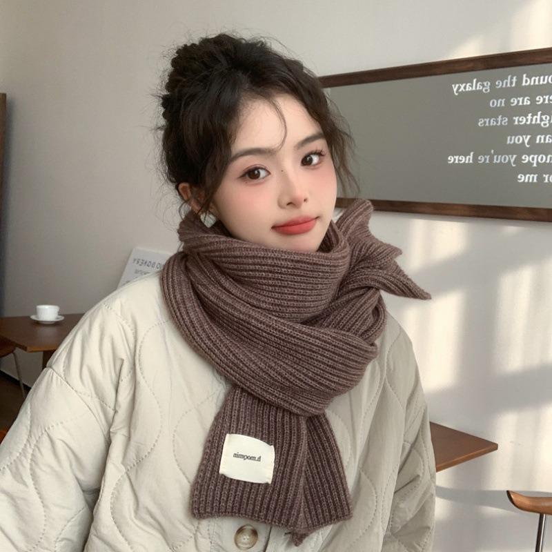 Cachecol de lã espessada vermelha de inverno para mulheres - versão coreana 2023