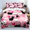 Multiple Sizes Pink Cats With Hearts Pattern Bedding Set 1 Duvet Cover 2 Pillowcases For Adult Children Luxury Gift Full Size
