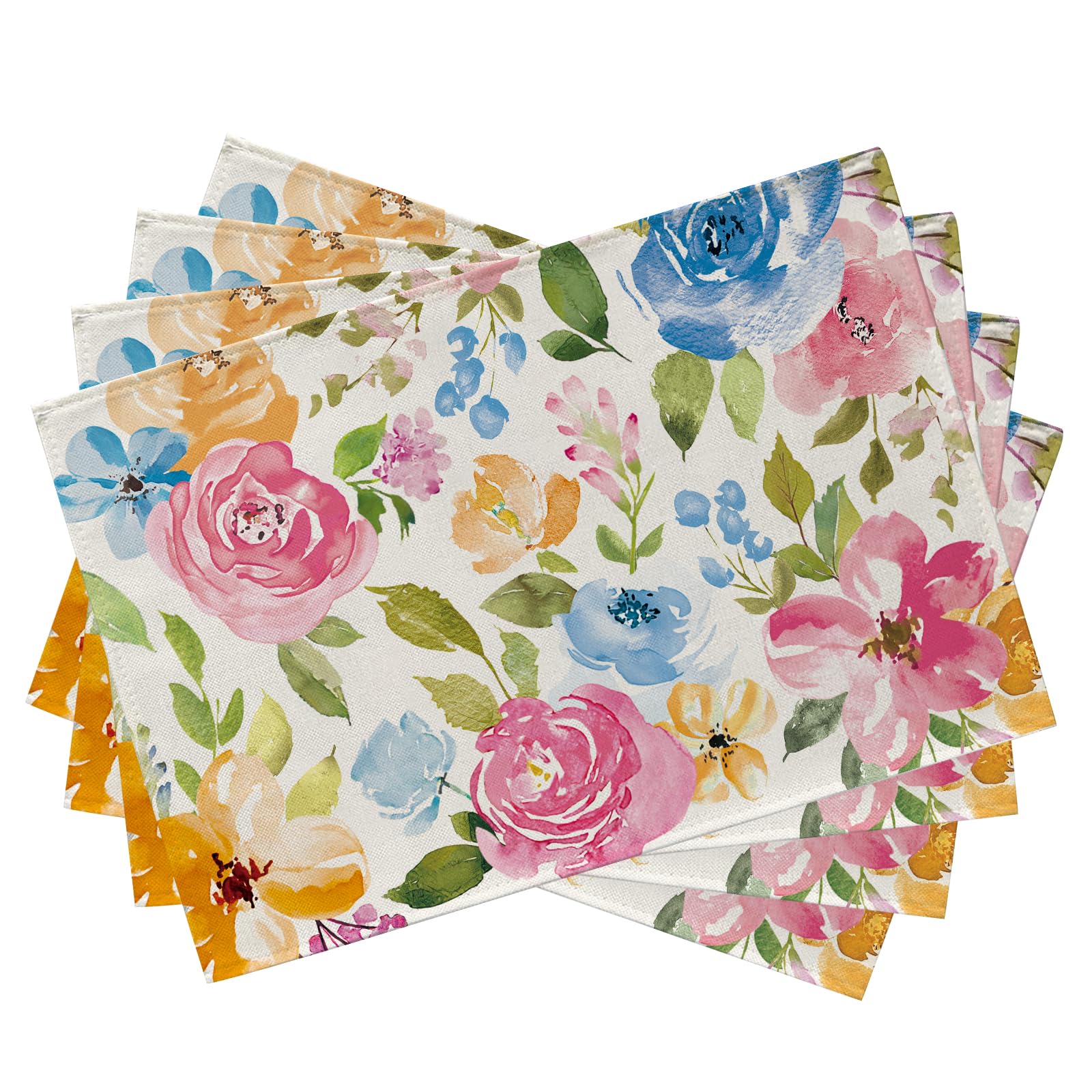 

Spring Summer Floral Flower Placemats Set of 4, Watercolor Peony Leaves Dining Table Place Mats, Seasonal Kitchen Decor Home Decoration 12 x 18 4Pcs-12 X18