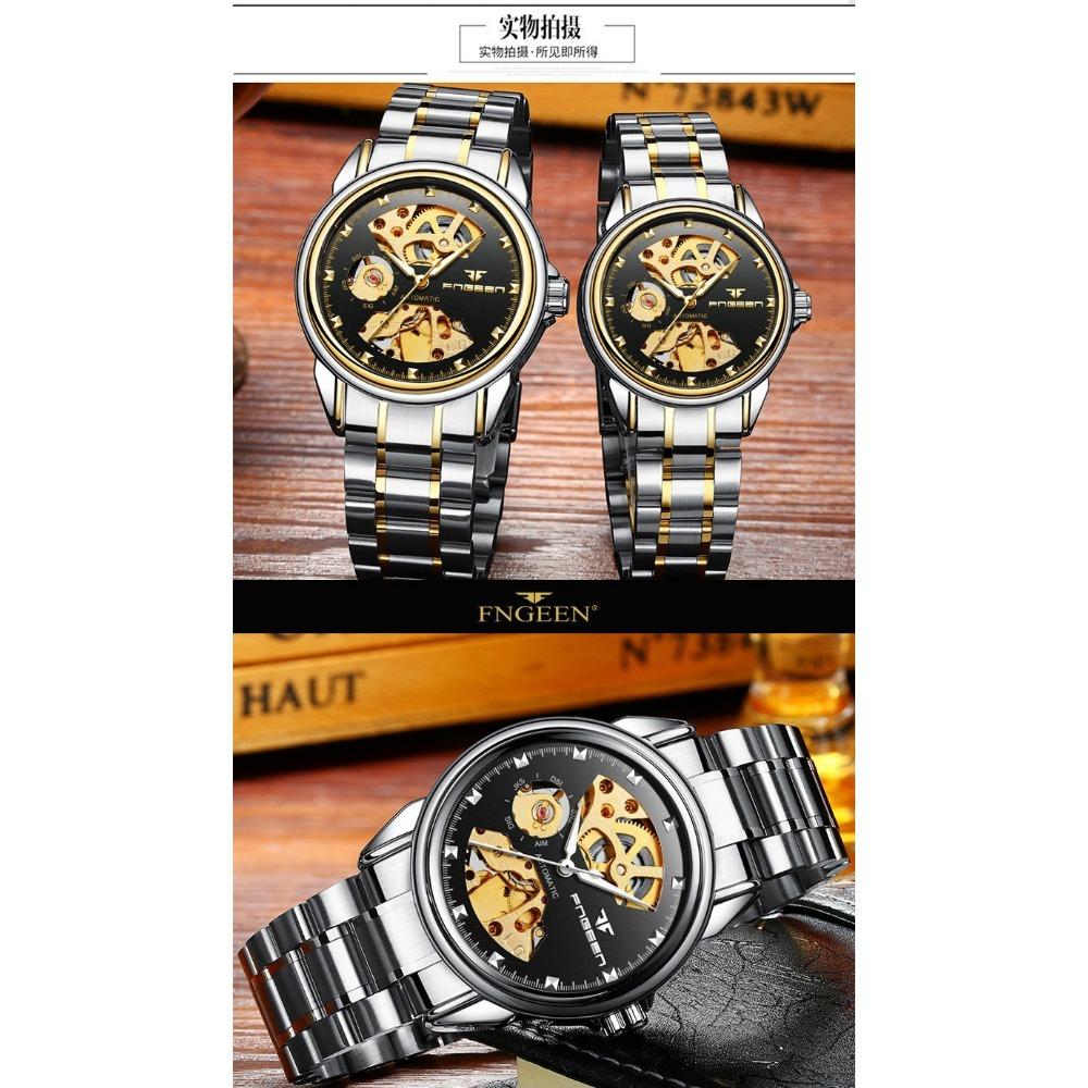 Top Luxury Golden Full Stainless Steel Men Aautomatic Mechanical Watch Business Hollow Men's Watches Waterproof Mechanical Gifts