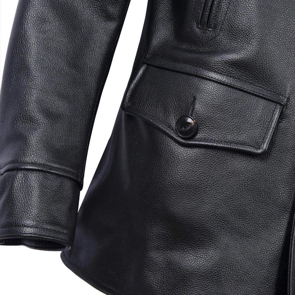 Long Jacket Men Genuine Cow Leather Wind Coat Classic Black Plus Size Jackets Casual Cloths