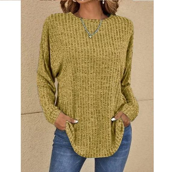 

Autumn Knitted Cedar Round Neck Pit Strip Top Long Sleeve Loose T-shirt XS зелений