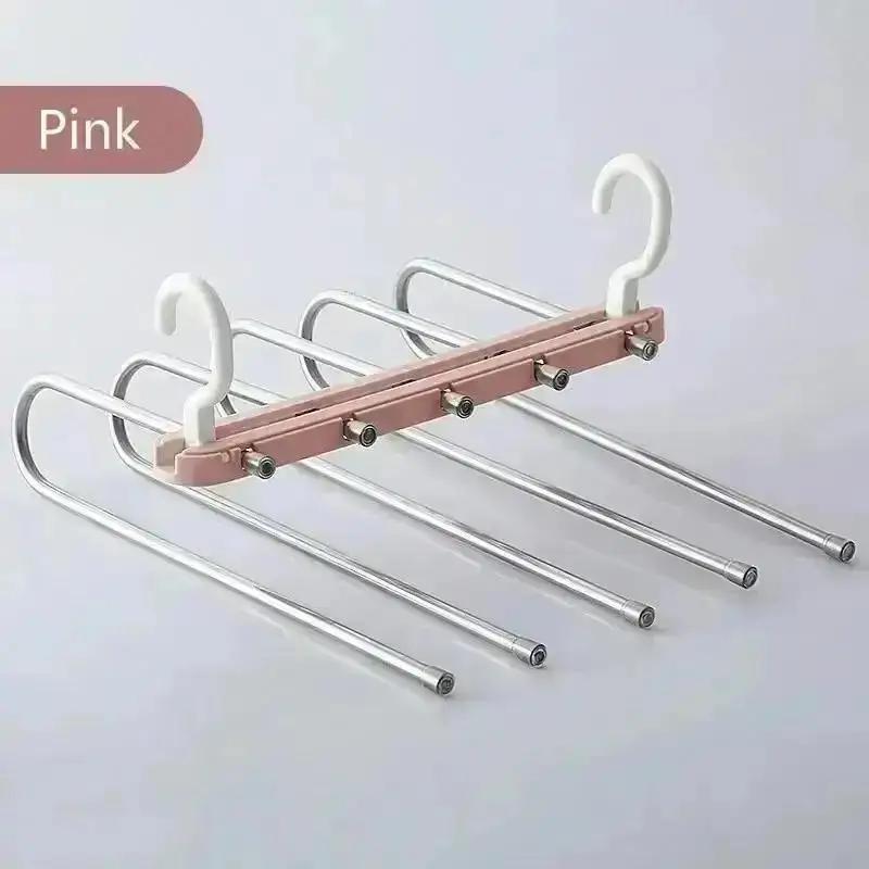 

Нескользящие брюки Телескопическое хранение Бытовая многоярусная стойка Многофункциональная складная вешалка для брюк Гардероб Вешалка из нержавеющей стали розовый