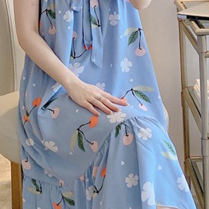 Womens Nightwear Nightdress Pure Cotton Silk Spring-Summer Sleeveless Pajamas Informal Print Dresses Loungewear Can Be Worn Outside Sle