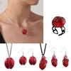 Funny Red Brain Pendant Necklace/Earings/Ring for Halloween Party Unique Heart Neckchain/Ear Drops Stylish Accessory