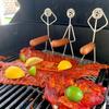 Metal Art Sculpture Set Three People Standing on Grill Mesh Handmade Decorative Barbecue Hot Dog Cooking Tool Figurines