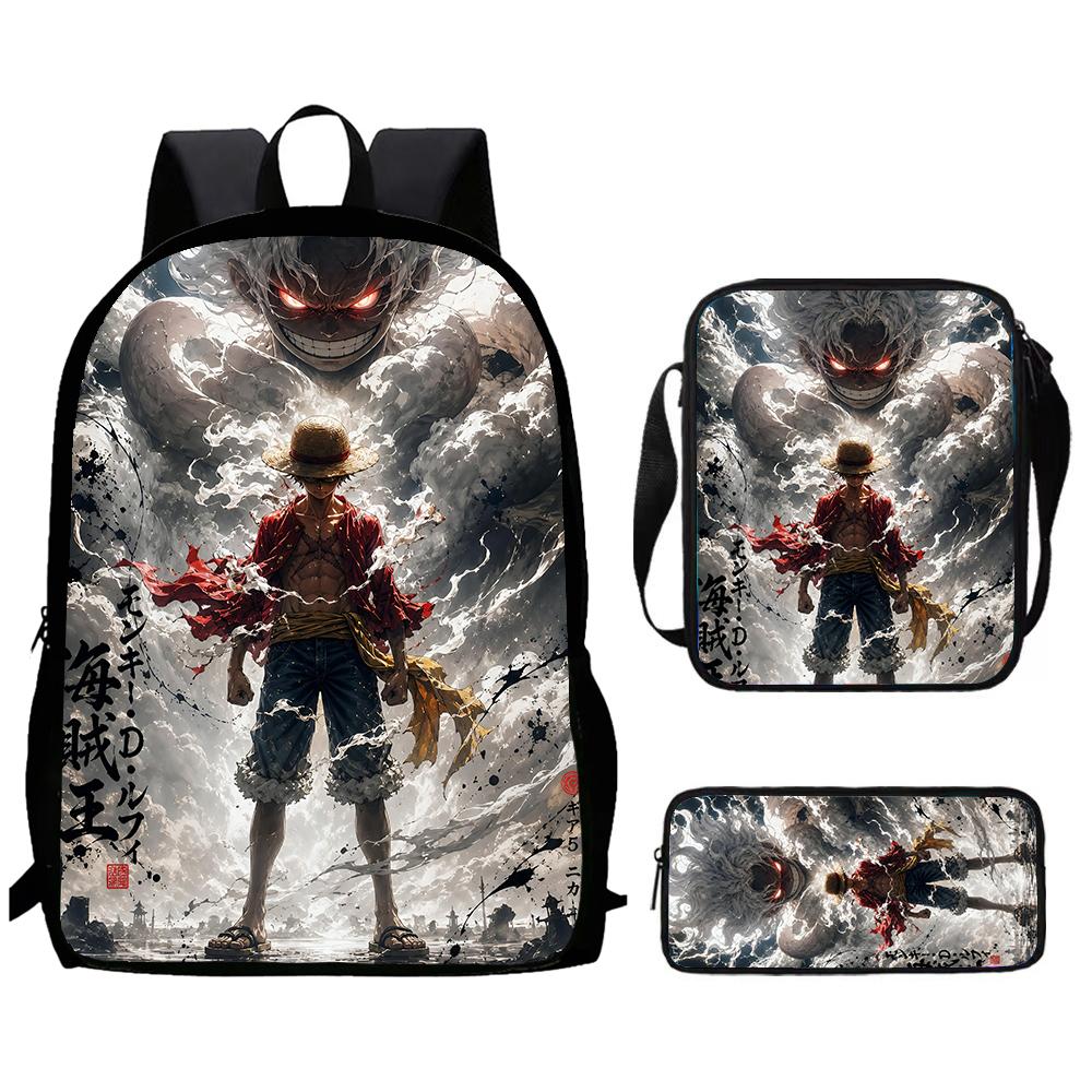 One Piece 15-Inch Mochila 3 PCS Lightweight Durable School Backpack With Crossbody Bag And Pencil Case For Boys Girls Ages 6-10