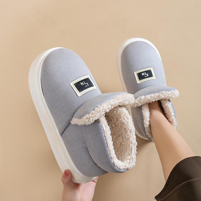 Women's High-Top Velvet-Lined Cotton Slippers, Non-Slip, Warm, Thickened for Winter, Suitable for Indoor & Outdoor Use
