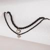 Retro black beaded love double-layer necklace, niche versatile neck chain, collarbone chain for women