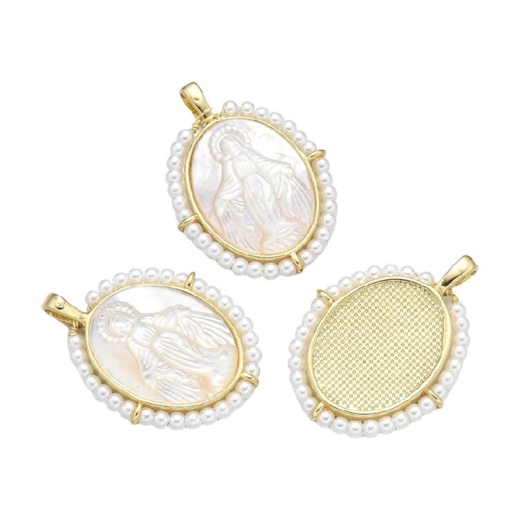 Fashionable Virgin Marys Necklace Charm with Sturdy Brass Materials and Mother of Pearls Shell Detailing Daily Use