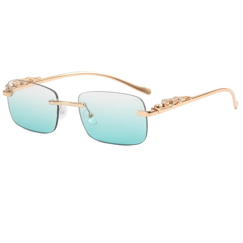Randlose Leopard Transparente Sonnenbrille Damen Trend Quadratische Sonnenbrille Verziert Street Brille