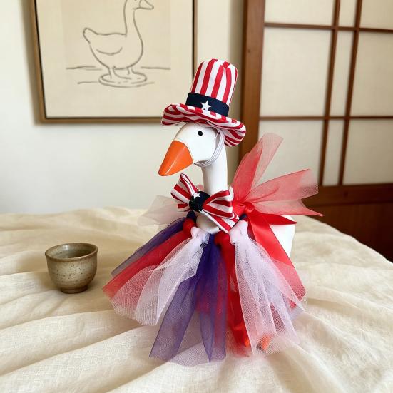 Goose Costume for 7 Inch Mini Desk Goose Doll Patriotic 4th of July Outfit with Hat And Dress Independence Day Festival Decoration