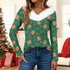 Damenmode Lässig Langarm Weihnachten Bedruckt Plüschkragen V-Ausschnitt Oberteil
