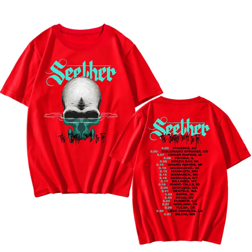 Cotton Tees The Surface Seems So Far Tour 2025 T-shirt Seether Rock Band Printing Tshirts Short Sleeve Summer Unisex Streetwear