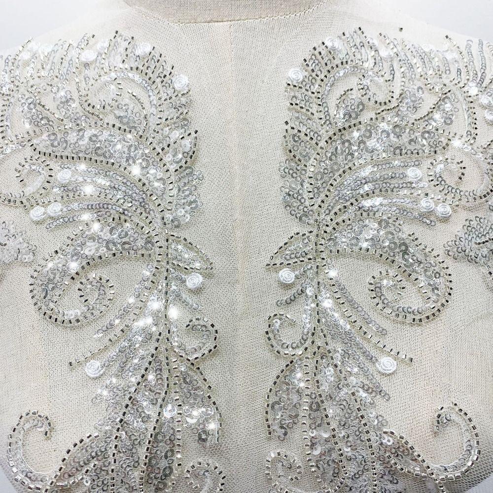 Handmade Lace Embroidery DIY Collar Appliqué Latest Design Sequins Embroidery Cloth  Bridal Party