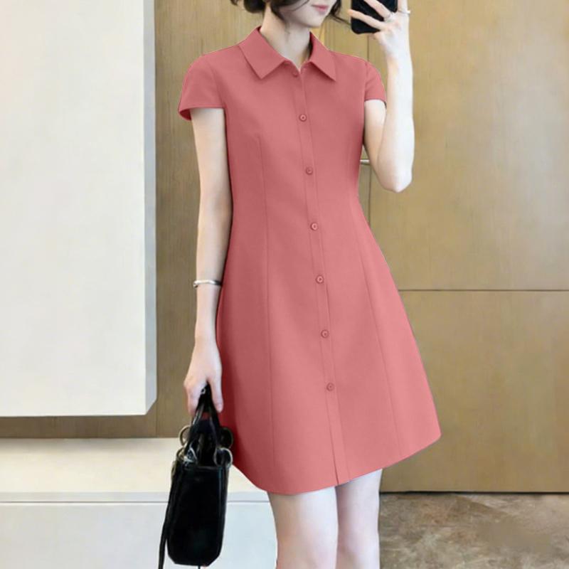 ZANZEA Women Casual Turn Down Collar Short Sleeve Dress