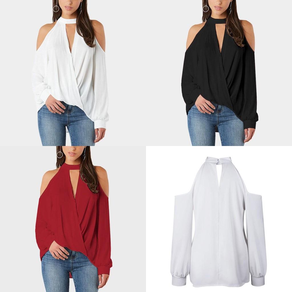 Women Cold Shoulder Chocker V Neck Summer Casual Lace Top T Shirt Blouse With Elegant Design