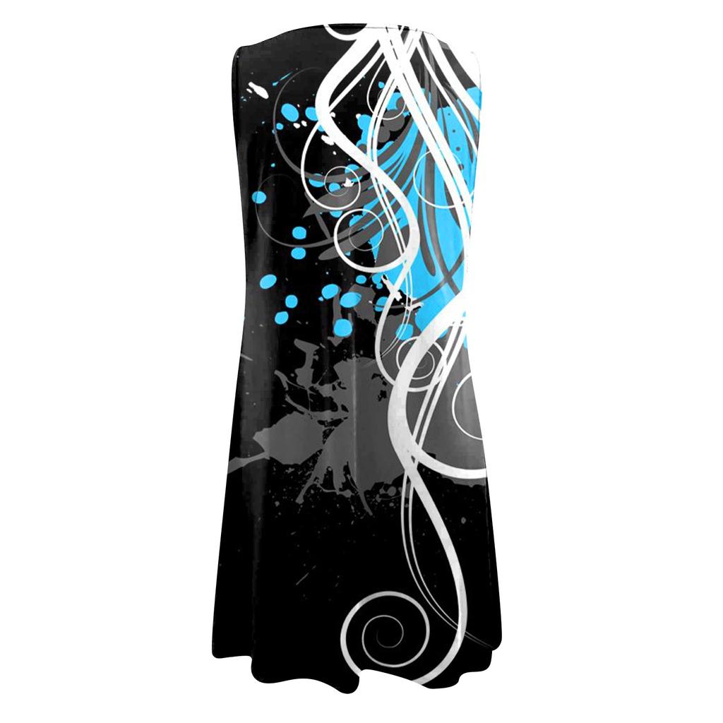 Women Casual Summer Printed Tank Sleeveless Dress Hollow Out Loose Beach Dress