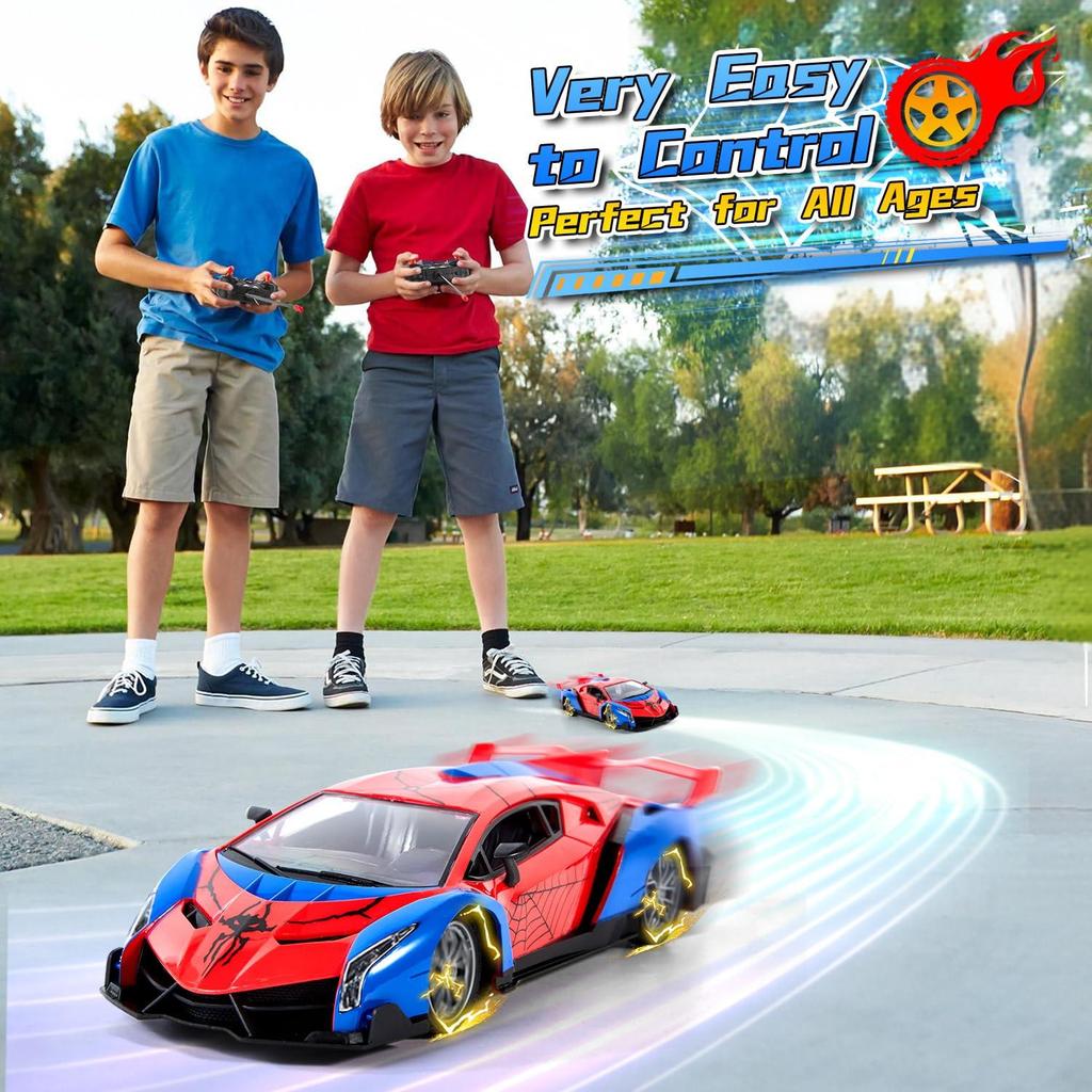 RC Supercar 2.4GHz Remote Control, Spider-themed Racing Toy, Rechargeable Battery, Best Gift for Boys