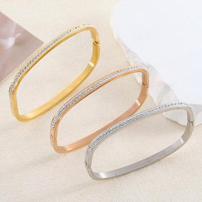 Starry Rhinestone Titanium Steel Square Buckle Bracelet - Women's Colorfast Hand Jewelry