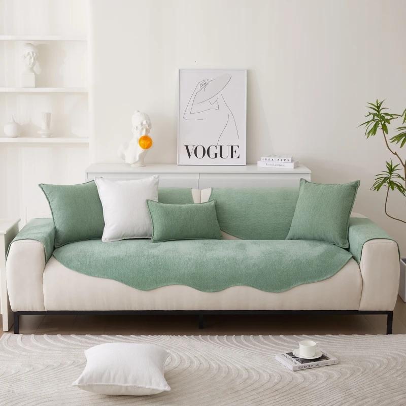 Chenille Non-slip Sofa Cushion Solid Color Sofa Cover Four Seasons Universal for Living Room Sofas 1PC All-Inclusive Towel