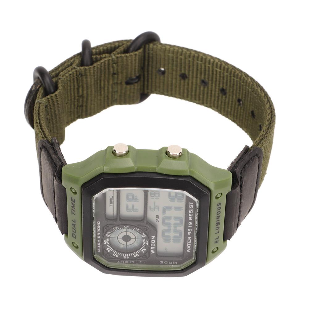 Digital Sport Watch Canvas Strap Luminous Waterproof Retro Sport Watch for Outdoor Sports