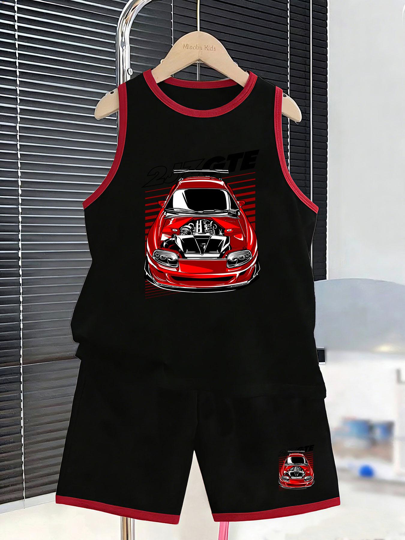 

Boys’ engine sports car set. Cool prints, breathable fabric, loose fit for car enthusiasts wear. 7Y чорний