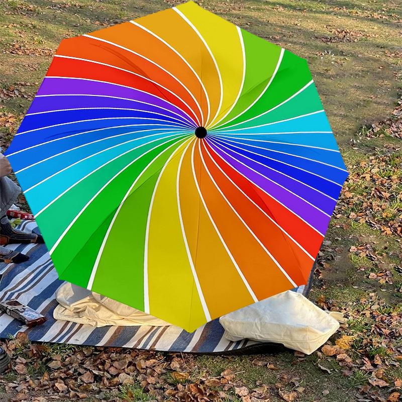 1pc rainbow spiral Automatic Open/Close Umbrella with Windproof, 8-Rib Sturdy Canopy, Durable Ribs, Fashionable Design1221A