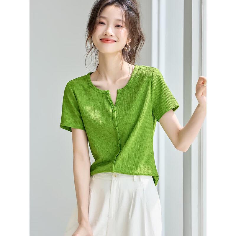 Women s Textured Knit V-Neck Summer T-Shirt M