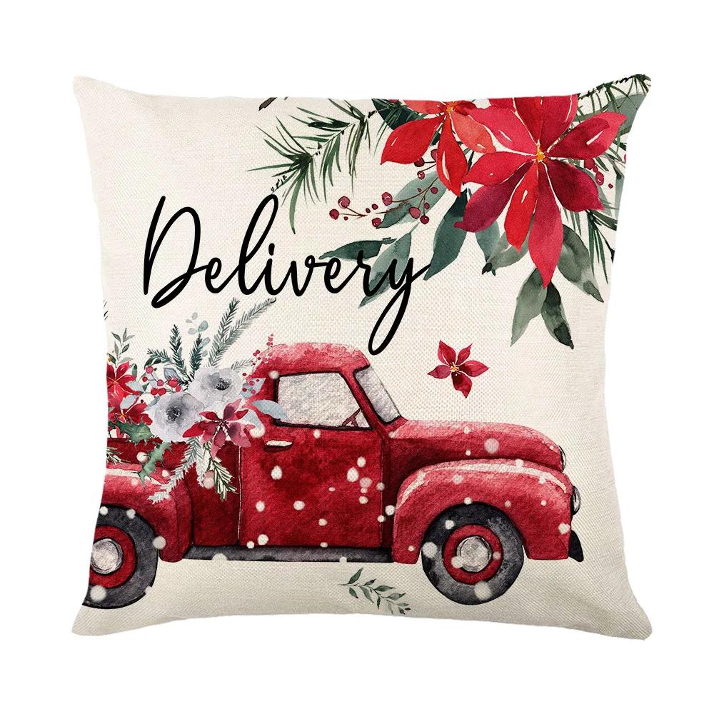 Christmas Pillow Cover 18X18 Inches Linen Pillow Case Xmas Ornament Party Decorations Couch Cushion Cover Home Decor Pillowcases