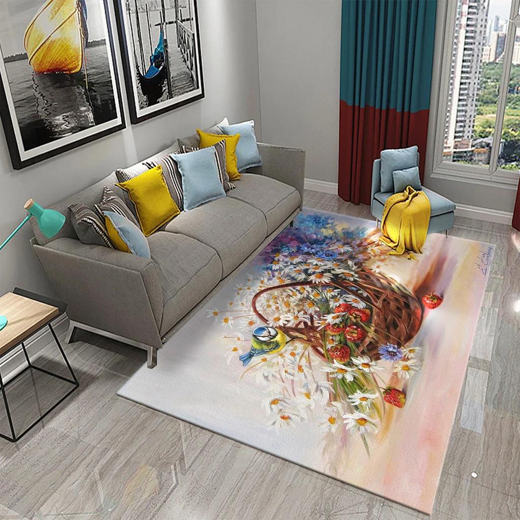 Colorful Oil Painting Flower Carpet Bathroom Kitchen Anti-Slip Carpet Door Mat Doormat Outdoor Living Room Bedroom Floor Mat Rug