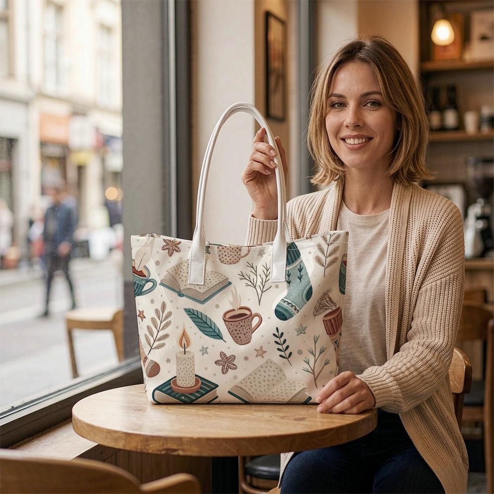 Warm Autumn Theme Printed Casual Tote Bag for Daily Shopping Outdoor Commute Portable Shoulder Bag
