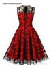 Women's Christmas Mesh Embroidered Midi Dress with Waist-Cinching and Sleeveless Design