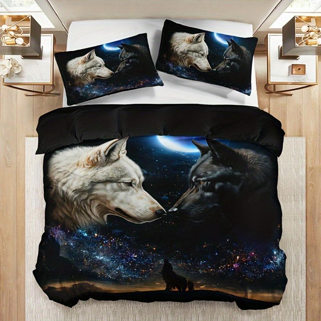 3pcs Night White Wolf 3D Printed Bedding Set Cozy Comfortable Duvet Cover King Queen Twin Size Birthday Gift Bedroom Decoration