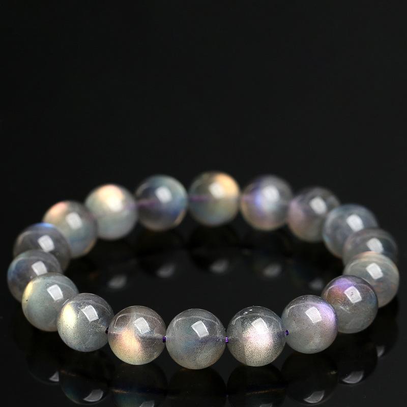 Hongchu Crystal Natural Purple Labradorite Bracelet Purple elongated gray moonstone bead bracelet