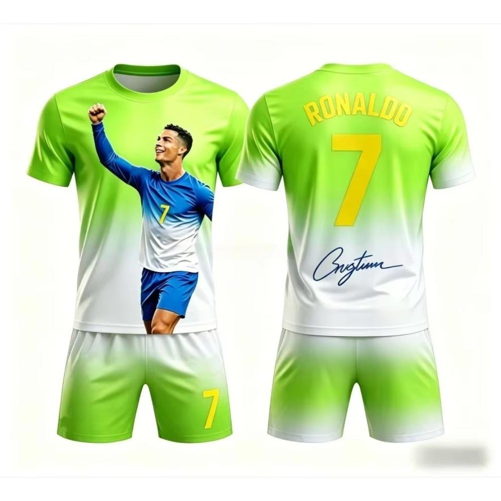 2026 Summer New Ronaldo # 7 Football Jersey Sports Fan Training Shorts Sleeve T-shirt and Shorts Set Sportswear Family Kids Tees