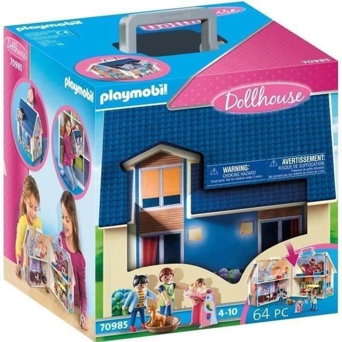 PLAYMOBIL 70985 Modrý přenosný dům, 3 postavičky, Včetně příslušenství, 70985, Domeček pro panenky, Tradiční dům