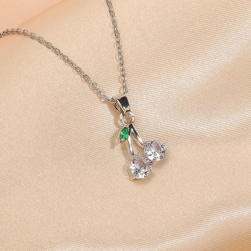 Women's Luxury Zircon Cherry Pendant Necklace - Elegant Copper Clavicle Chain