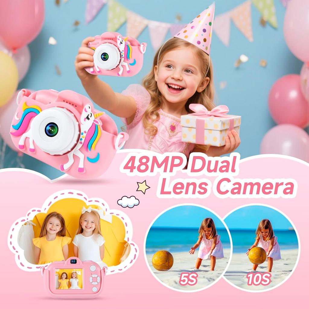 Kids Camera Toys for 3-8 Year Old Girls and Boys, Children Digital Camera with Cute Soft Silicone Case, 1080P Video Camcorder Present with 32GB SD