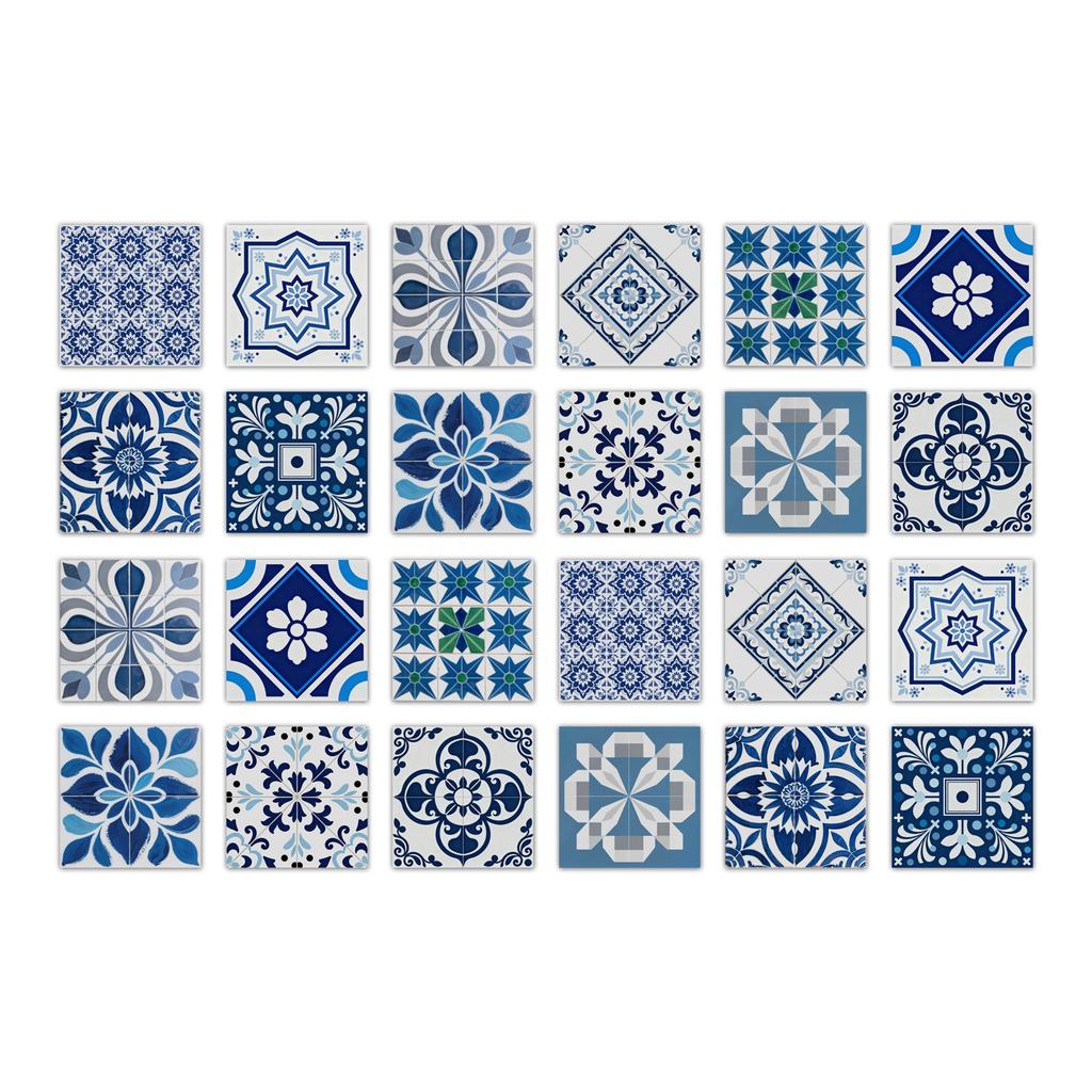 24pcs Mandala Wall Stickers Kitchen Self-Adhesive Waterproof Tile Stickers Bathroom Decor Moroccan Pvc Decal