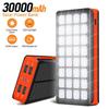 Batería Externa Solar para Exteriores 30000mAh con Luz de Camping, 4 USB, Doble Entrada.