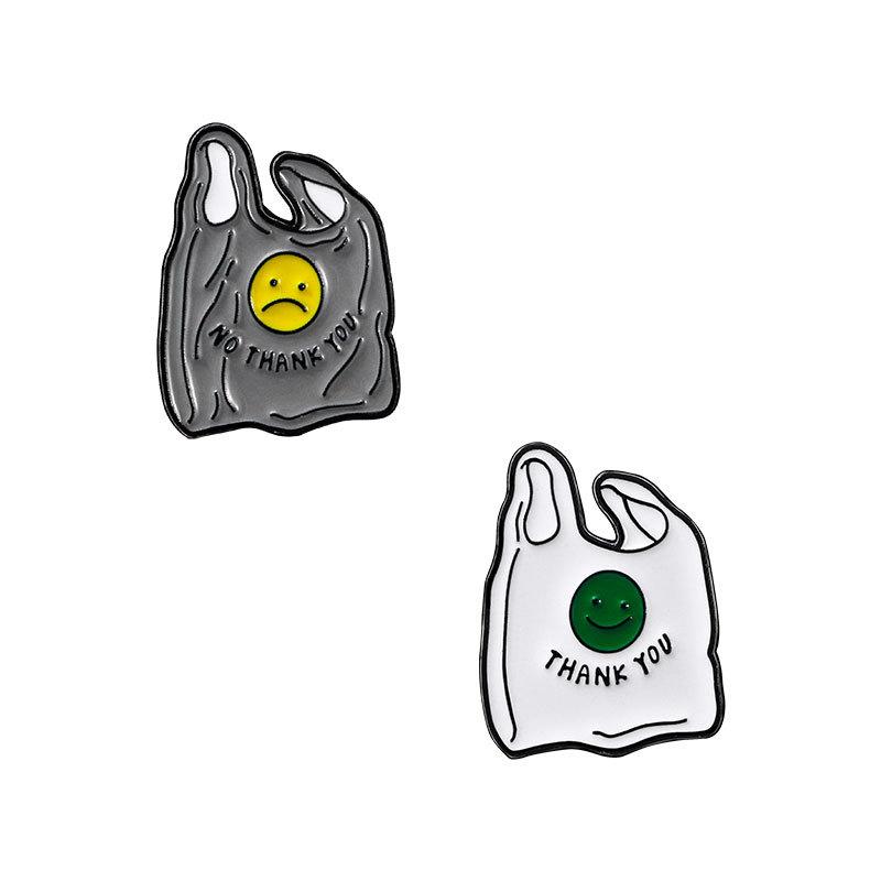Cartoon plastic bag smiley face shape brooch trendy schoolbag clothes decoration oil spike needle