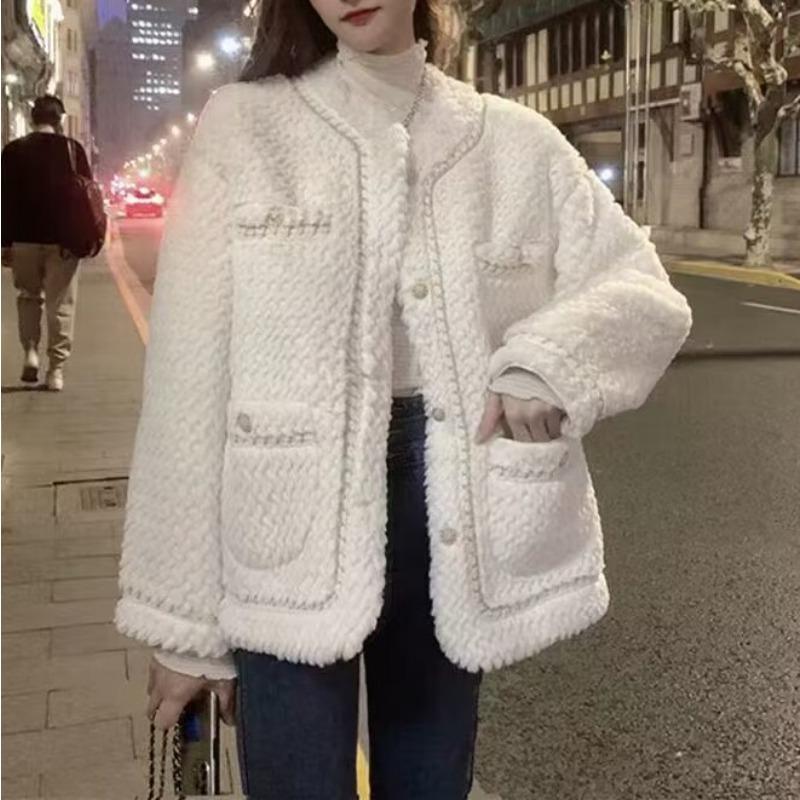 

Новое осенне-зимнее корейское маленькое ароматное пальто из искусственной овечьей шерсти для женщин, свободный утолщенный модный топ из искусственного меха для женщин 2XL