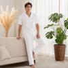 2Pcs/Set Casual Outfit for Men, Lapel Short Sleeve Shirt And Elastic Waist Loose Long Pants, Summer Ultra-Thin Ice Silk Outfit for Home And Daily Wear