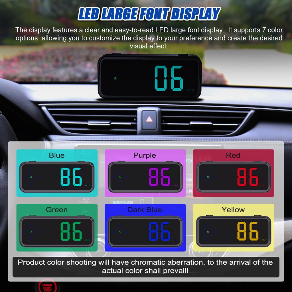 Auto Headup Display GPS Digital Tachometer KMH MPH umschaltbar mit bunter LED-Anzeige, Digital