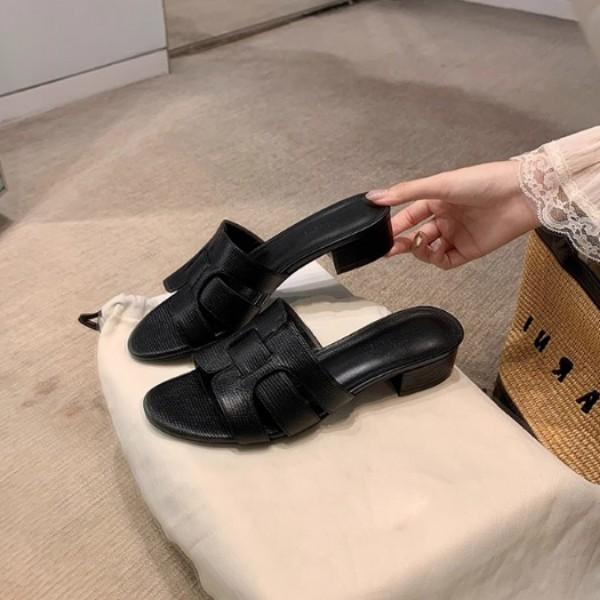 Yuanlitong high-heeled sandals women's high-end woven word with retro slippers women's high-value outer wear fairy style