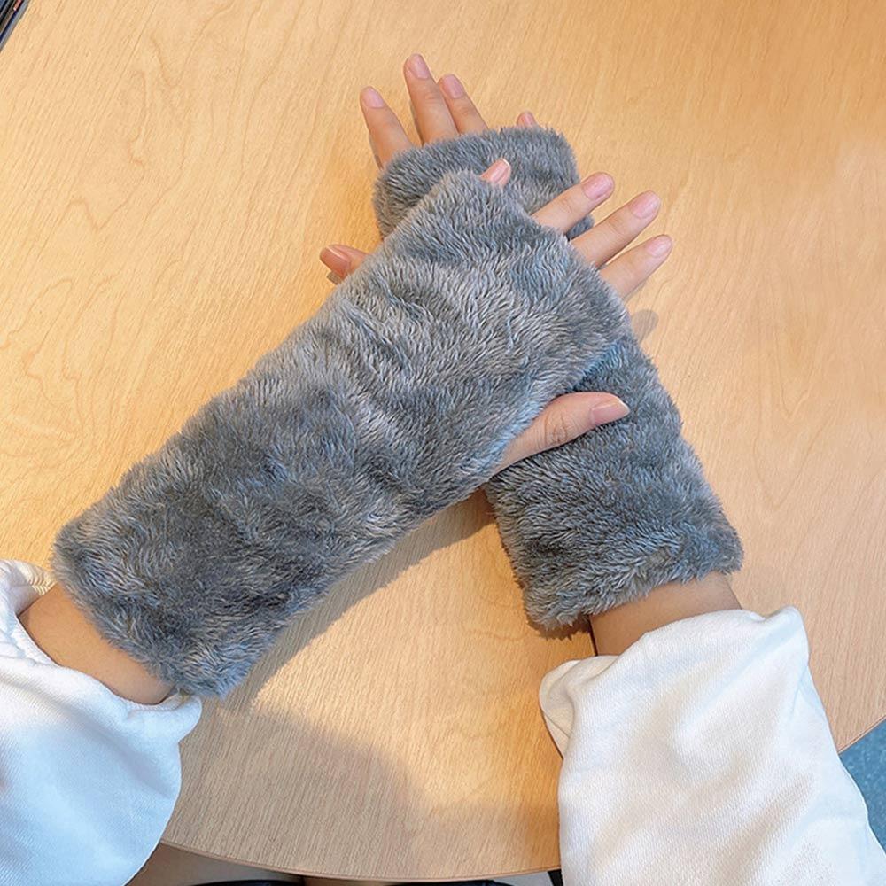 Gants Peluche Demi-Doigts Chauffe-Bras Moufles Sans Doigts Gants Mode Femme Hiver Automne