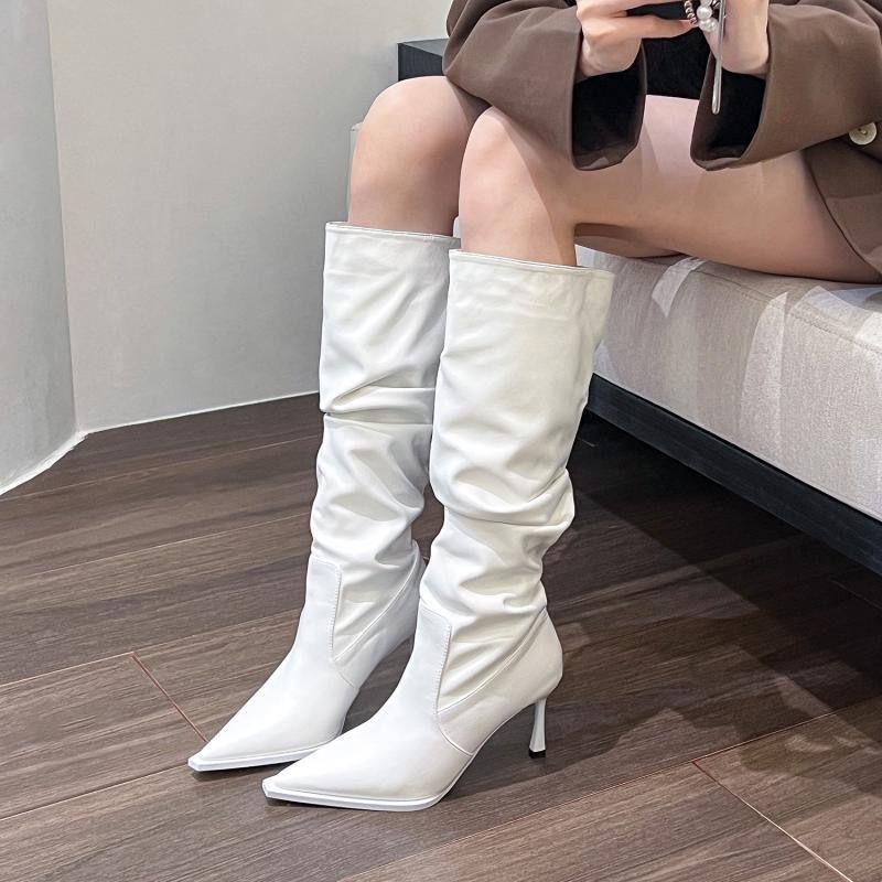 Thin heel pile boots high heel high boots women's 2025 autumn and winter new pointed folds but knee boots