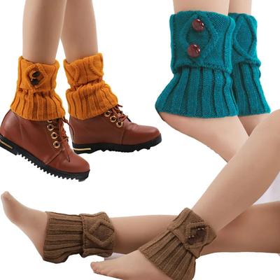 Women Knitted Gaiters Leg Warmers for Autumn/Winter Lolita Sweet Girl Short Boot Cuffs Buttons Crochet  Lady Boot Knee High Boot