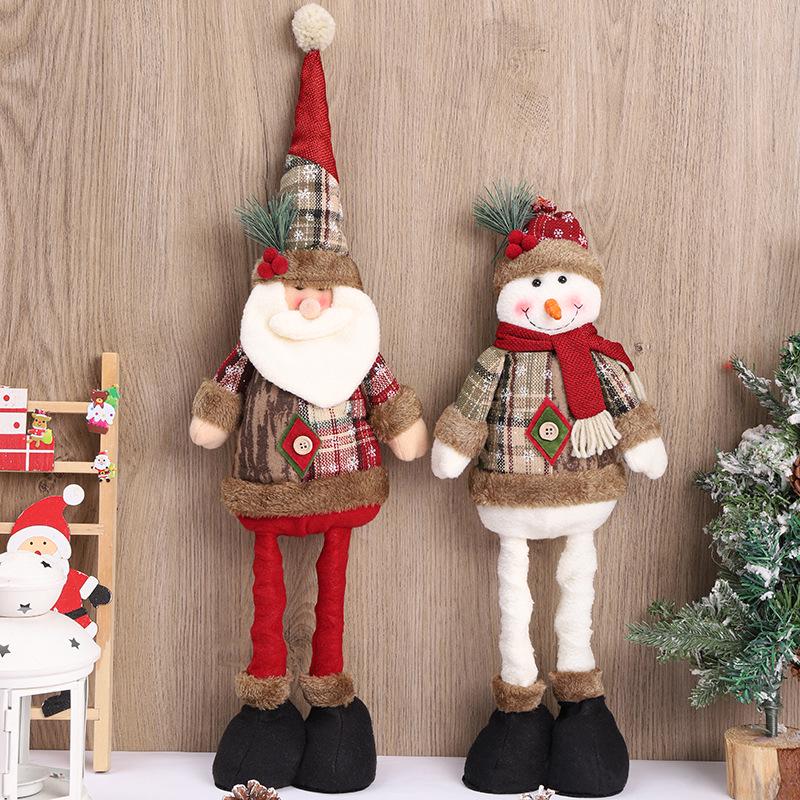Vintage Telescopic Christmas Plush Dolls - Santa Claus & Snowman Window Display Ornaments